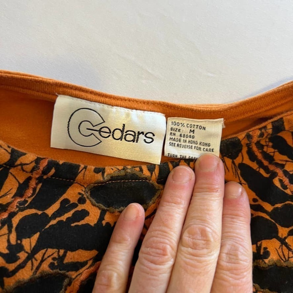 CEDARS orange black embroidered cotton top M - Picture 5 of 8